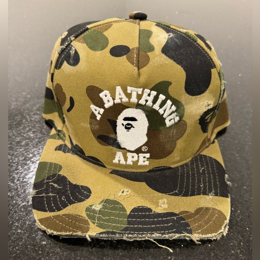 BAPE distressed camp trucker hat